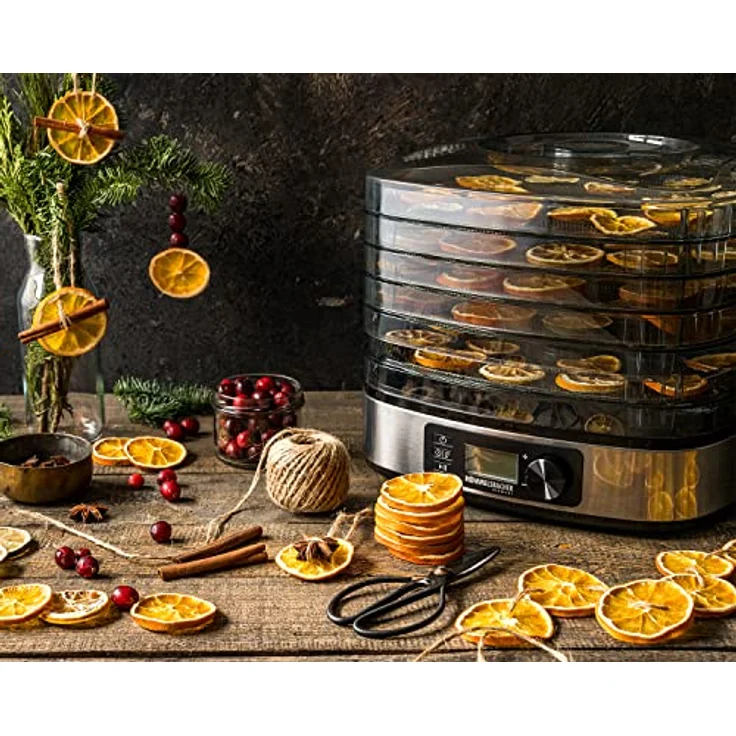 Rommelsbacher DA 350 Dörrautomat, 350W, 5 Ablagen, Signalton, Abschaltautomatik, Drehregler, mit Timer, LCD-Display, edelstahl-schwarz – Bild 3