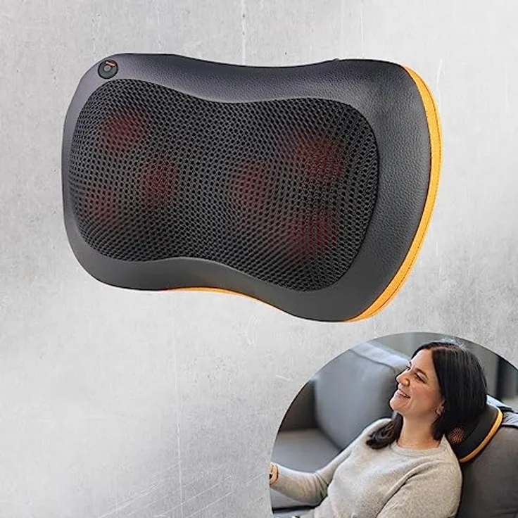 Belena Shiatsyou Massagekissen - Druckmassage mit 6 Shiatsu-Massageköpfen inkl. Licht und Wärmefunktion - Doppelrotationsmassage - Nacken, Schultern, Rücken, Ober- und Unterschenkel