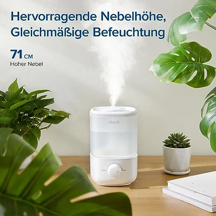 Levoit 2,5L Mini Luftbefeuchter bis 25H für Schlafzimmer Kinderzimmer, 26dB leise Top-Fill Humidifier für Baby Pflanzen, Raumbefeuchter mit 360° drehbarer Düse, automatische Abschaltung – Bild 4