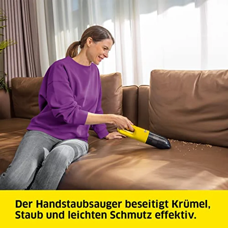 Kärcher Akku-Handstaubsauger CVH 2, kompakter und leichter Krümelsauger für den schnellen Einsatz, Staubbehälter: 0,15 l, Gewicht: 0,65 kg, inkl. 7,2 V Akku, USB-Ladegerät, 2-in-1-Fugendüse – Bild 2
