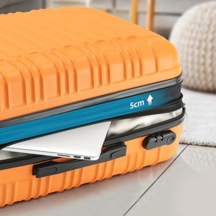 BEIBYE Hartschalen Koffer Trolley Kofferset, 3-teilig, orange, mit Zwillingsrollen und Sicherheitsschloss, erweiterbar – Bild 3