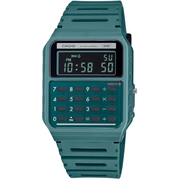 Casio Watch CA-53WB-3BEF, Digitaluhr mit Taschenrechner und grünem Kunststoffband