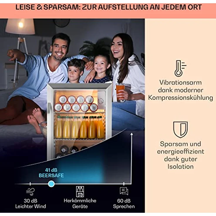 Klarstein Beersafe XXL Getränkekühlschrank, freistehend, Crystal White, 3 Böden, doppelt isolierte Panoramaglastür, Energieklasse E – Bild 4