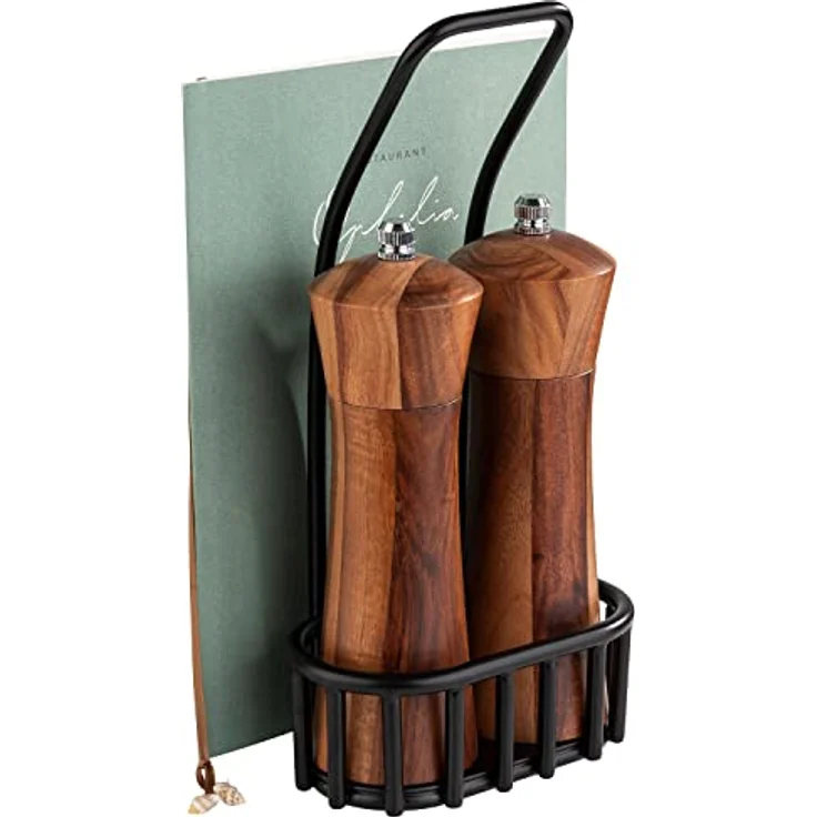 APS 40416 Pfeffer- und Salz-Menage "URBAN", 3-teiliges Set, Salzmühle, Pfeffermühle, Gestell mit Kartenhalterung – Bild 3