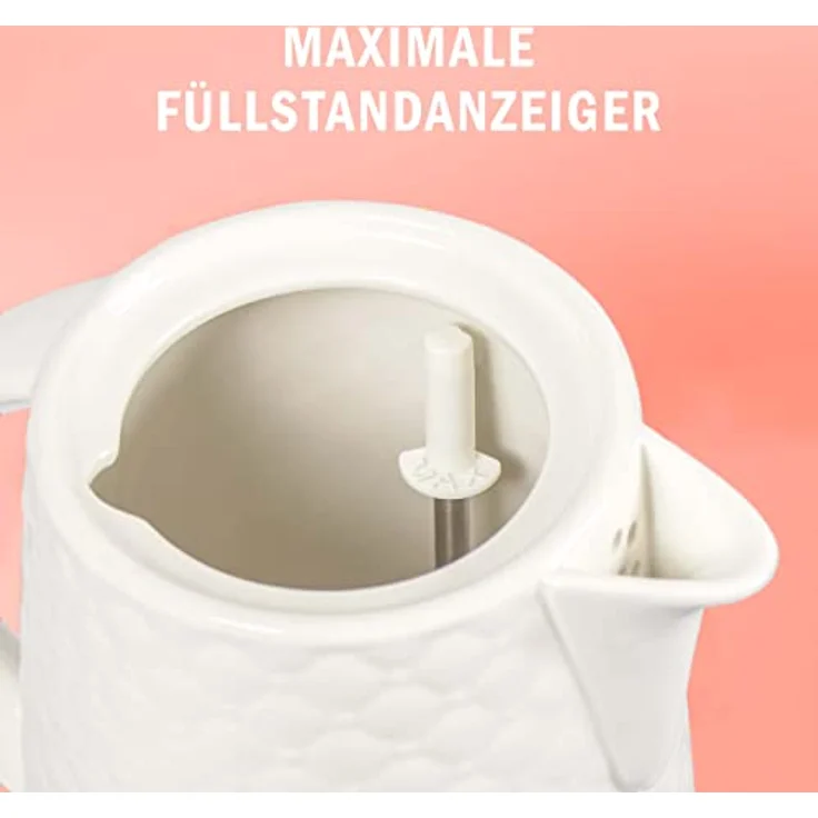 KVOTA Elektrischer Wasserkocher aus hochwertiger Keramik mit 1,8 Liter Fassungsvolumen, modernes Gesteppt-Design, abnehmbarer Deckel, weiß – Bild 3