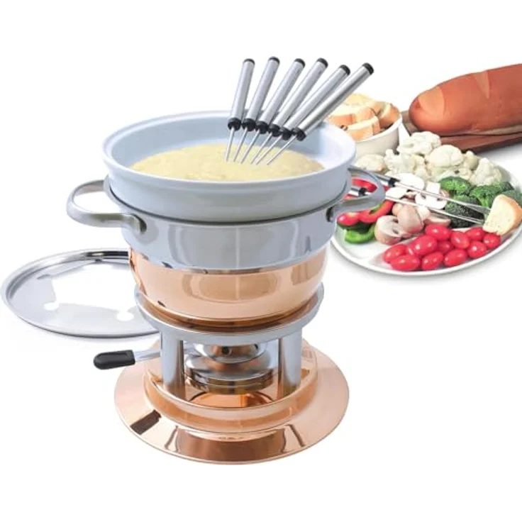 Swissmar F66415 Lausanne Fondue Set 11-teiliges, Kupfer/Edelstahl, 1.8L, Fondue-Set für Fleisch, Käse und Schokolade, für 6 Personen, Geschenkset – Bild 8