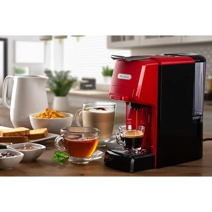 Ariete 1304/12, Vollautomatische Kapselmaschine in Rot mit 1350 W Leistung und 0,7 L Wassertank, unterstützt gemahlenen Kaffee, Kaffeepads und Kaffeekapseln – Bild 4