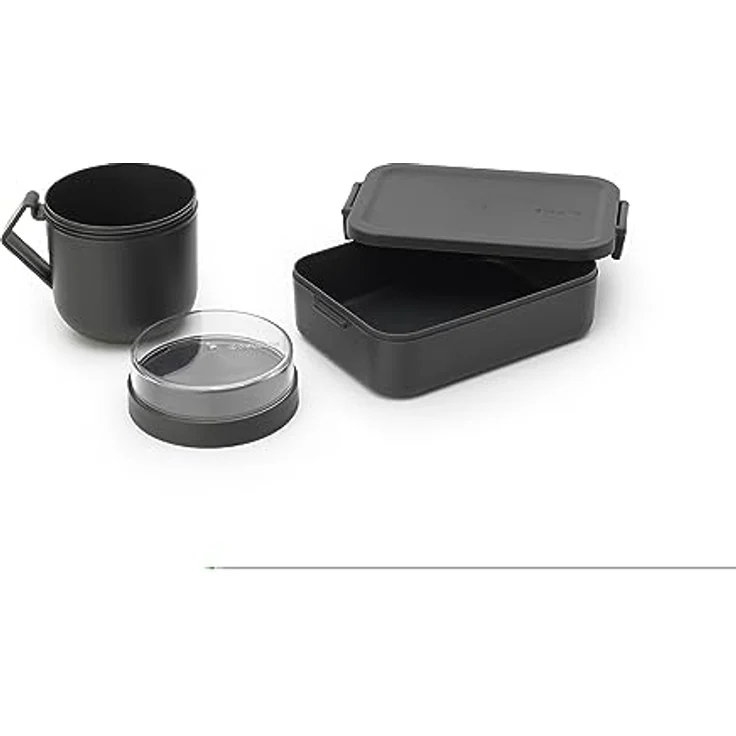 Brabantia Make & Take Lunch-Set, 2er Set: Auslaufsicherer Suppenbecher 0,6L + Lunch Box Medium für Sandwiches, gefriergeeignet, spülmaschinen- & mikrowellenfest, Dark Grey – Bild 5