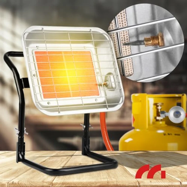 MalTec Gasheizstrahler Gazcamp 4,5kW Sunshine Camping inkl. Gasschlauch Gasdruckregler, Stufenlos einstellbare Leistung, Sicherheitssysteme, Robust & Mobil (blau) – Bild 3