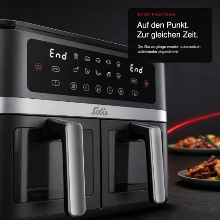 Solis Air Fryer Duo Typ 8102, Heißluftfritteuse mit 2 Kammern, 11 L, Sync-Funktion und Rapid Air Technologie – Bild 3