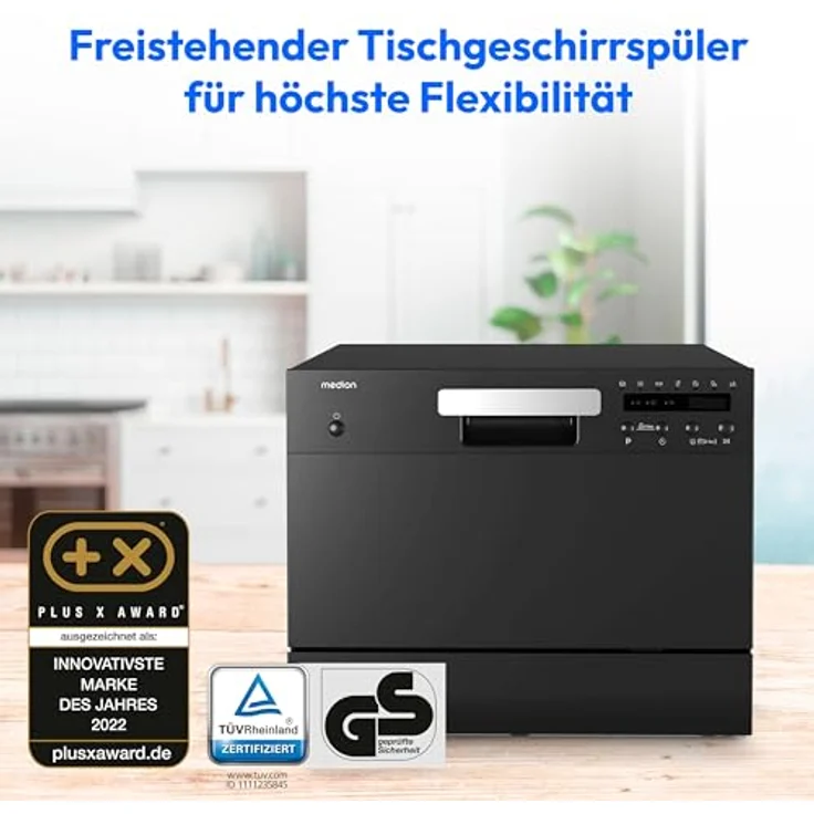 MEDION Tischgeschirrspüler DWT 60, freistehend für 6 Maßgedecke, Energieeffizienzklasse D, schwarz, 7 Reinigungsprogramme – Bild 2