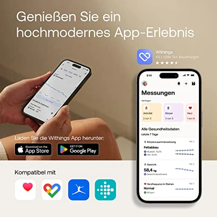 WITHINGS Body Smart — WLAN Digitale Personenwaage / Körperfettwaage für erweiterte Körperzusammensetzung inkl. Muskelmasse, Wasseranteil, Knochendichte – Bild 5