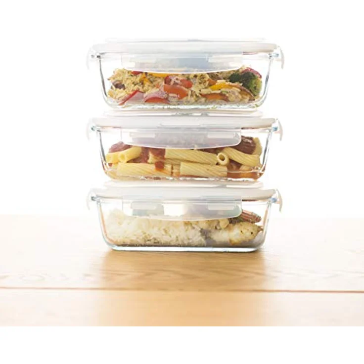 Grizzly Glas Frischhaltedosen Set 3x 1040 ml, rechteckig, luftdicht mit Click-Verschluss, für Ofen, Mikrowelle und Gefrierfach – Bild 5