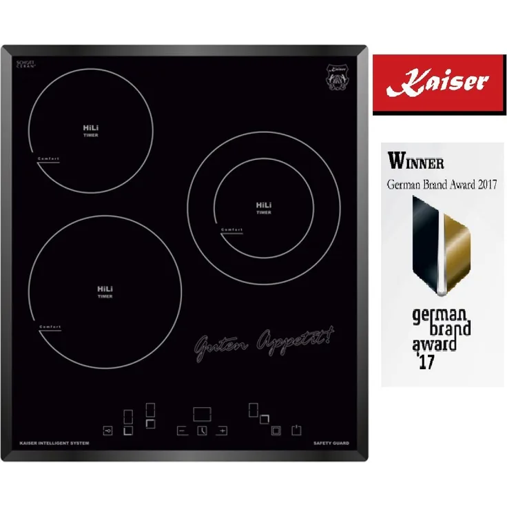 Kaiser Küchengeräte Elektro-Kochfeld KCT 4745, 45 cm, Schwarz Glas, Facette, Restwärmeanzeige, Einbau Herd