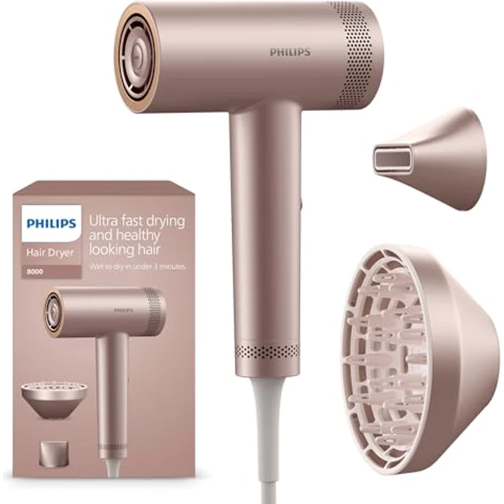 PHILIPS Hochgeschwindigkeits-Haartrockner Serie 8000, ThermoShield Advanced, Ionic, Kopfhautpflege, 1400 W, Rose Champagne, Modell BHD837/10 – Bild 1