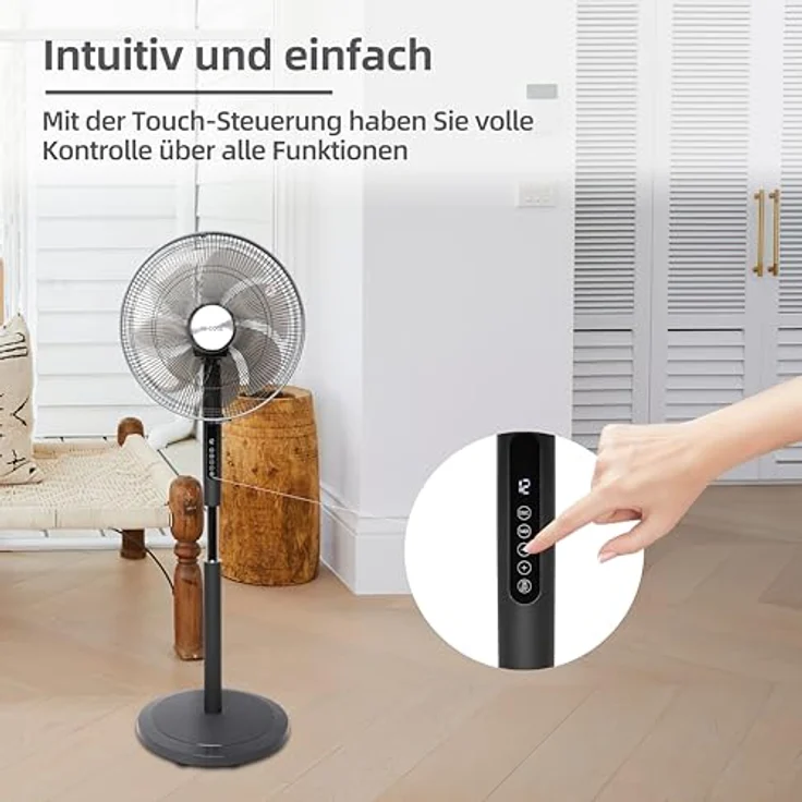 Be Cool Schuss Home Electronic DC Standventilator 45cm, 24 Stufen, Timer, Fernbedienung, oszillierend, höhenverstellbar, energieeffizient, 50W, BC16STHPM2505 – Bild 4