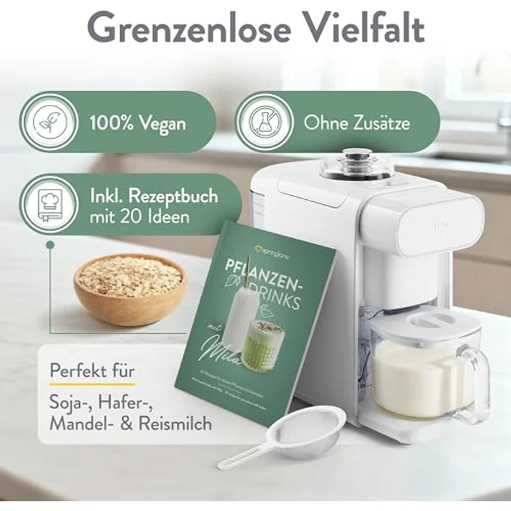 Springlane Standmixer Mandelmilchbereiter, Sojamilchbereiter, 1000 W, 0,6 Liter, inkl. Rezeptheft, weiß – Bild 6