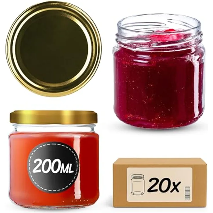 KADAX 20er Set Einmachgläser 200ml TO66, luftdichte Marmeladengläser mit Schraubdeckel, spülmaschinenfest und dickwandig, ideal für Honig und Desserts