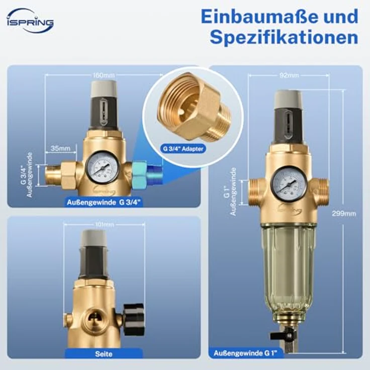 ISpring Rückspülfilter mit Druckminderer, 50 Mikron für effektive Wasserfiltration – Bild 2