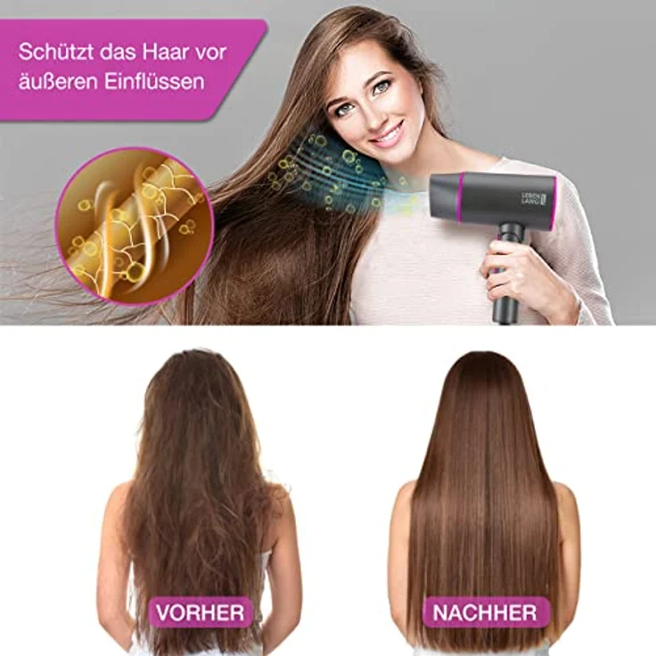 LEBENLANG Föhn Ionen 2100W - Anti-Spliss mit Kaltluft Modus | Reisefön klappbar | Haartrockner Hair Dryer Fön Klein Haarfön Haarföhn Reiseföhn Hairdryer Frisuren Zubehör Reisehaartrockner – Bild 5