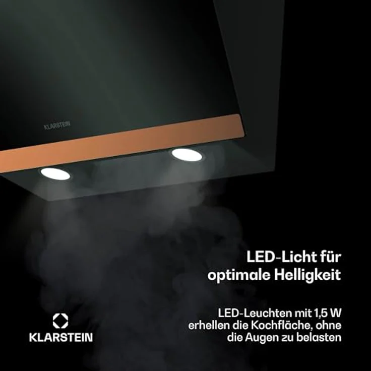 Klarstein FlashLine 60 Dunstabzugshaube - Touchscreen, 524 m³/h, A++ Energieeffizienz, LED-Beleuchtung, Leise 34,5 dB, Schwarz & Kupfer – Bild 5