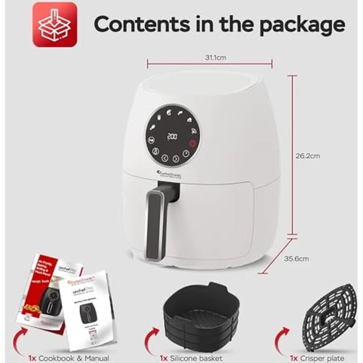 TurboTronic by Z-Line Heißluftfritteuse 3,5L NEU mit Silikoneinlage Airfyer Power 1300W, 6 Programme 75 - 200°C, Easy Air Fryer Braten Rösten, Silber – Bild 2