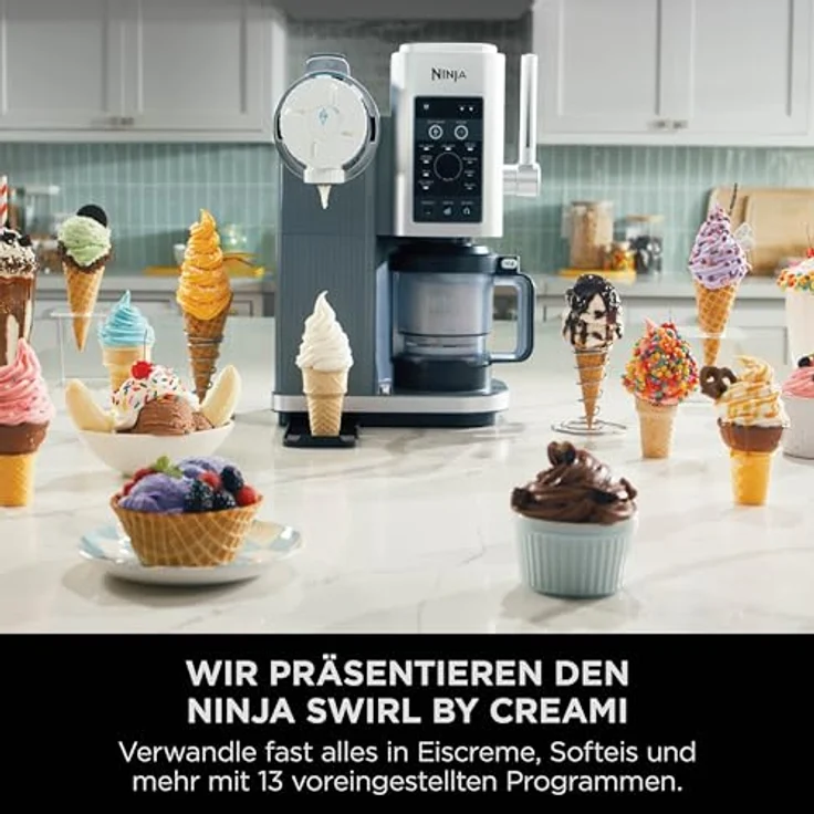 Ninja Swirl by CREAMi NC701EU, Sorbetière und Eismaschine mit 13 Modi, 2x 480-ml-Behälter, in Platinsilber – Bild 2