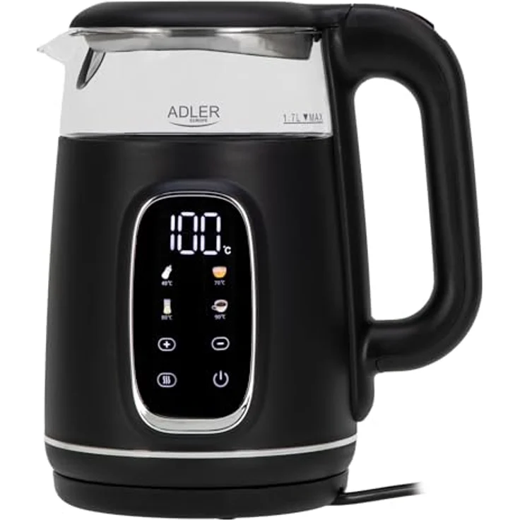 ADLER Wasserkocher AD 1223, 2200W mit 1,7L Kapazität, LED-Display und Touchpanel, 5 Temperaturprogramme, Warmhaltefunktion und Kalkfilter – Bild 1