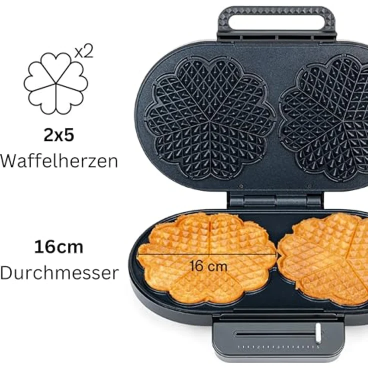 Wilfa Classic Double Vaffeljern, Waffeleisen für 2 herzförmige Waffeln, 1200 Watt, Schwarz, Teflonbeschichtung, 5 Thermostatpositionen, Betriebsbereitschaftsanzeige – Bild 5