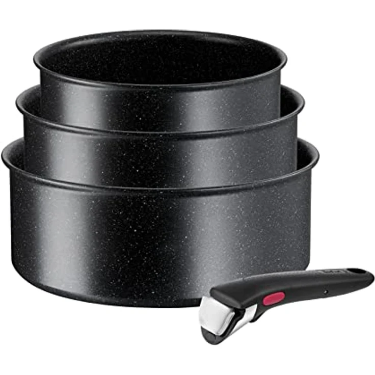 Tefal Ingenio Black Stone 4-tlg. Kasserollenset, Topfset abnehmbarer Griff, 16/18/20 cm, stapelbar, platzsparend, Topfset Induktion mit Antihaftversiegelung – Bild 1
