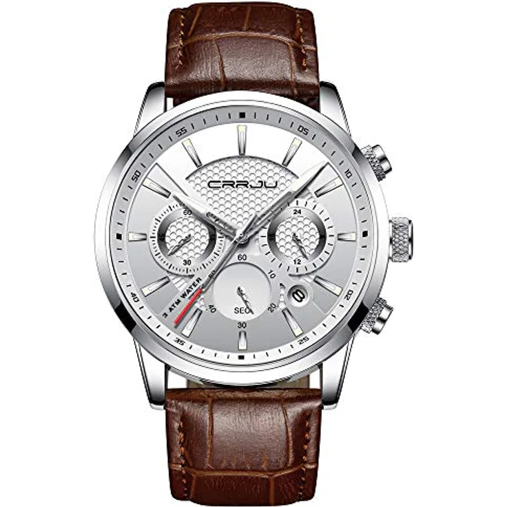 CRRJU Chronograph Herrenarmbanduhr, Analog Quarz mit Lederarmband, wasserdicht, Datumsanzeige, Schwarz