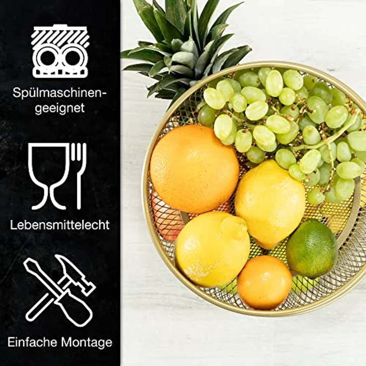 Moritz & Moritz Obst Etagere Gold Metall - Moderne Obstschale Gold - Obstkorb Gold zur Aufbewahrung von Obst, Gemüse und Brot – Bild 3