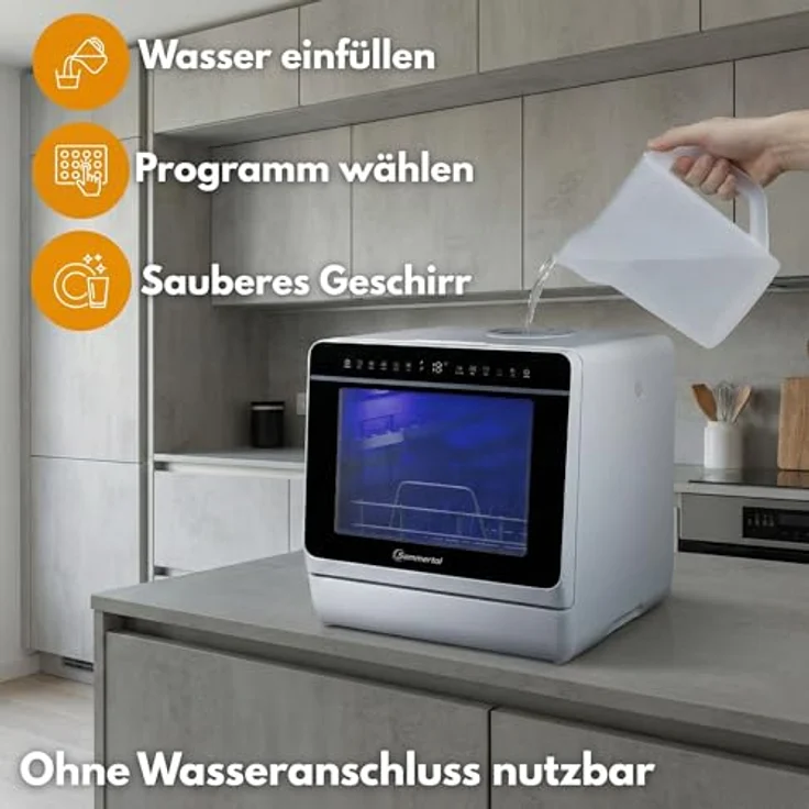 Sommertal SP9 XXL Mini Geschirrspüler, 7 Programme bis 5 Personen, 950 W, 5L Tank, Touch-Bedienung, Selbstreinigung, LED-Innenbeleuchtung – Bild 3