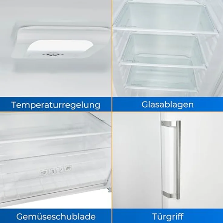 Exquisit Vollraumkühlschrank KS350-V-H-040D weiss | 331 L Nutzinhalt, 6 Glasablagen, wechselbarer Türanschlag – Bild 3