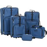 vidaXL Reisekoffer Set 5-TLG., Kofferset mit 3 Rollkoffern Reisetasche Kulturtasche, Hartschalenkoffer mit Rollen, Trolley, Blau Stoff