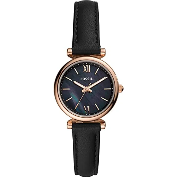 Fossil Damenuhr Carlie Mini, Quarzwerk, 28mm Rose Gold Edelstahlgehäuse mit einem Lederarmband, ES4700
