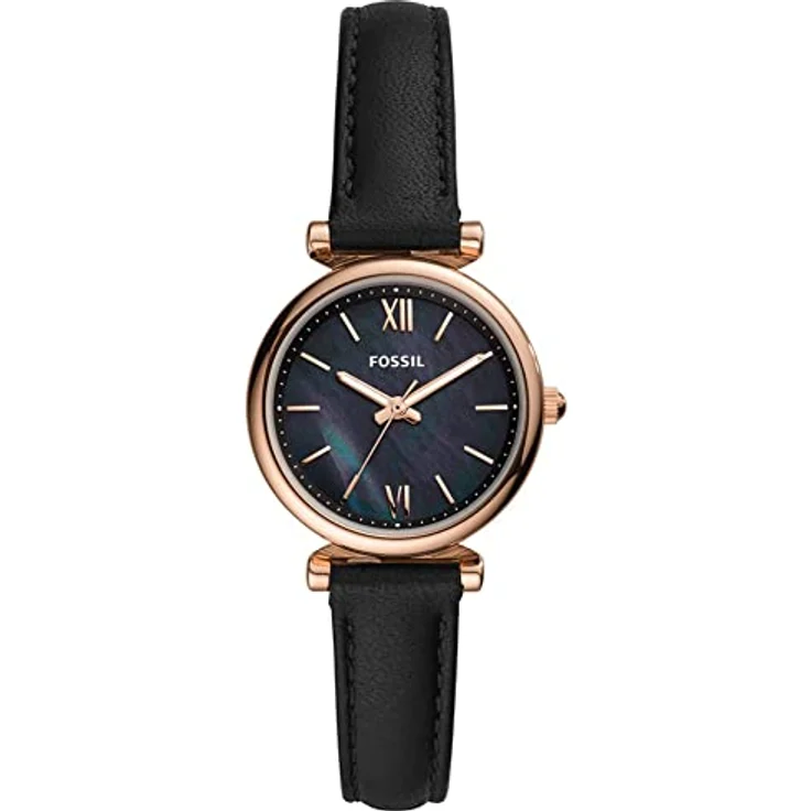 Fossil Damenuhr Carlie Mini, Quarzwerk, 28mm Rose Gold Edelstahlgehäuse mit einem Lederarmband, ES4700 – Bild 1