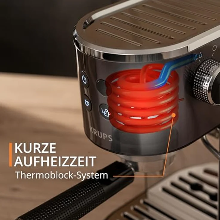 Krups XP 444G Virtuoso+ Espresso-Siebträgermaschine, 1450W, schwarz/edelstahl – Bild 6
