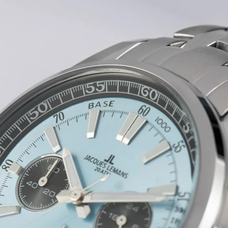 JACQUES LEMANS Herrenuhr Chronograph Liverpool Stahl/Hellblau mit Mineralglas – Bild 4