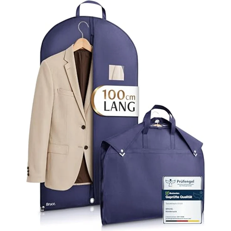 Bruce.® Kleidersack Kurz 100x60 cm – Marineblau, atmungsaktive und wasserabweisende Anzugtasche für stilvolle Aufbewahrung und Schutz vor Motten – Bild 1