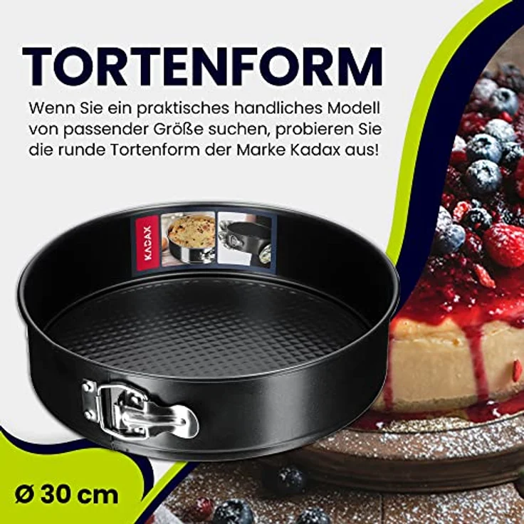KADAX Tortenform, runde Springform mit Antihaftbeschichtung, Ø 30cm, Schwarz, auslaufsicher, Flachboden, verzinktes Blech – Bild 2