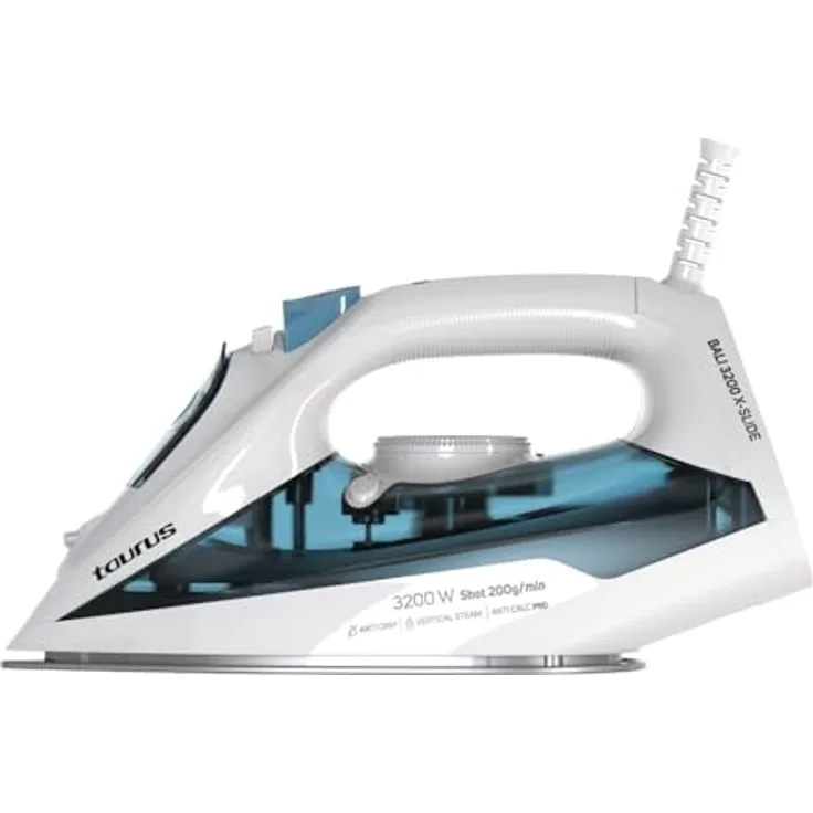 Taurus BALI 3200 X-SLIDE, Bügeleisen mit 3200 W Leistung, Dampfausstoss 200 g/min, Blau und Weiss