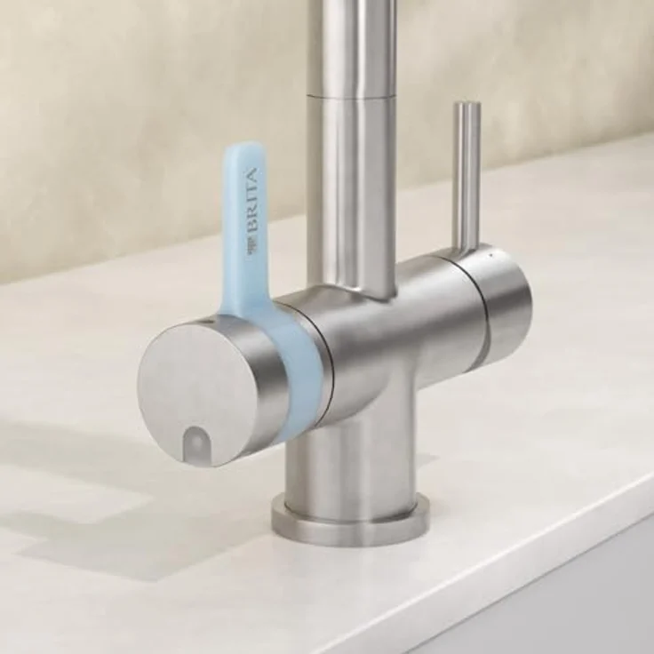 BRITA 3-Wege-Küchenarmatur (Edelstahl, rund) mit BRITA P 1000 Wasserfilter - für gefiltertes und ungefiltertes Wasser aus der Leitung – Bild 2