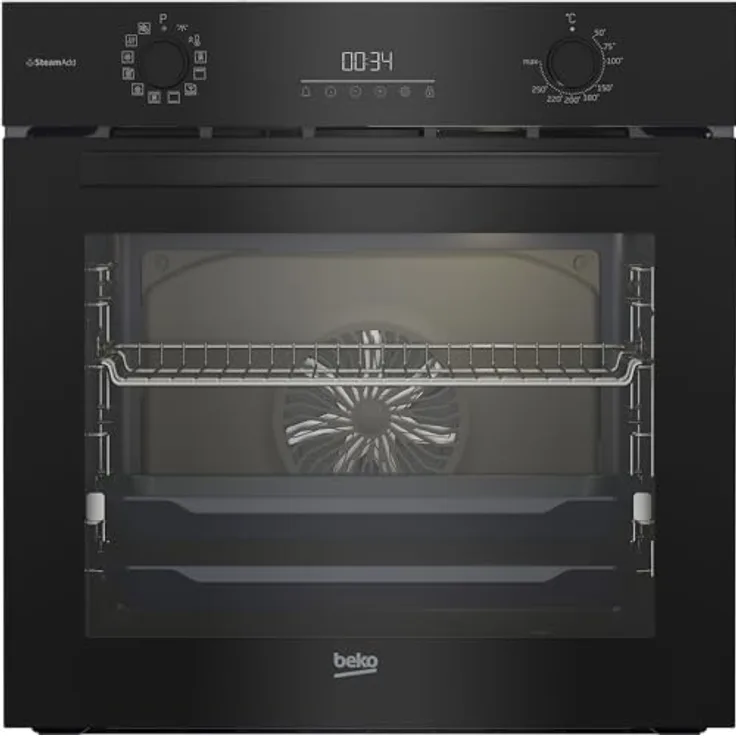 Beko BBIS17300BCS b300 Einbau-Backofen 72 Liter, Multifunktionsofen mit 12 Funktionen, SteamAdd-Dampffunktion, SoftClose-Tür, katalytische Rückwand, versenkbare Knebel, Schwarz
