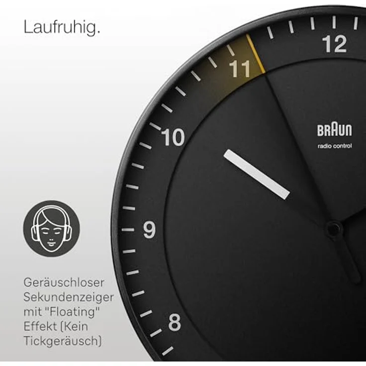 Braun Klassische große Funkwanduhr Mitteleuropäische Zeitzone (MEZ/GMT+1) leises Uhrwerk, 30cm, schwarzes Modell BC17B-DCF – Bild 4