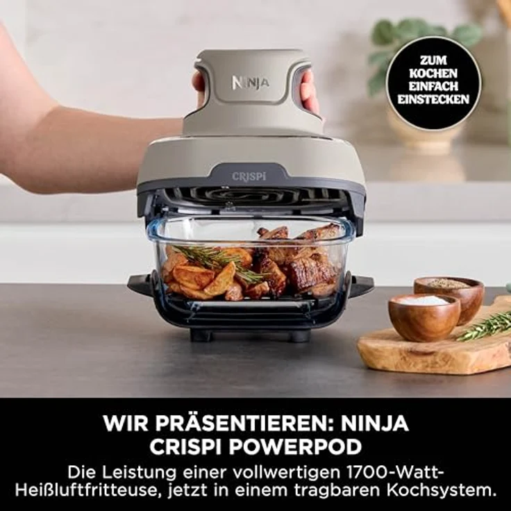 NINJA Fritteuse Crispi FN101EUST, Heißluftfritteuse mit 4 Kochfunktionen, 3,8 L Kapazität, Glasbehälter, hitzebeständig, BPA-frei – Bild 5