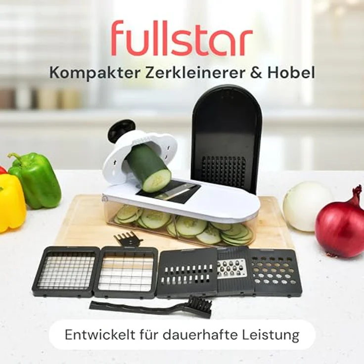 Fullstar Gemüseschneider und Mandoline, 6-in-1 mit rostbeständigen Edelstahlklingen, kompakt und spülmaschinenfest, schwarz – Bild 2