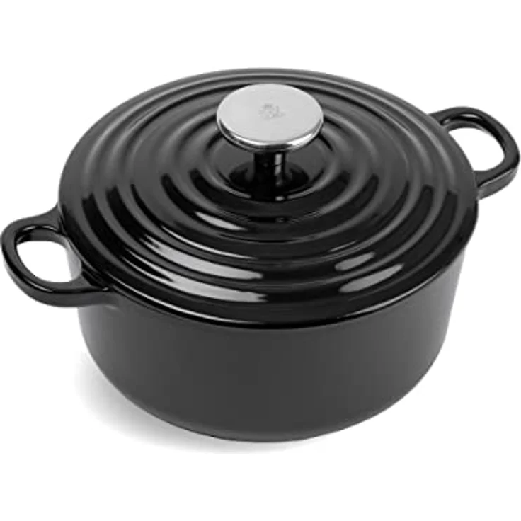 BK Cookware H6071.524 BK Bourgogne Schmortopf 24 cm-4.2L, liertes Gusseisen, Deckel mit Tropfringen, Induktions--Backofengeeignet, Spülmaschinenfest, Jet Schwarz – Bild 2
