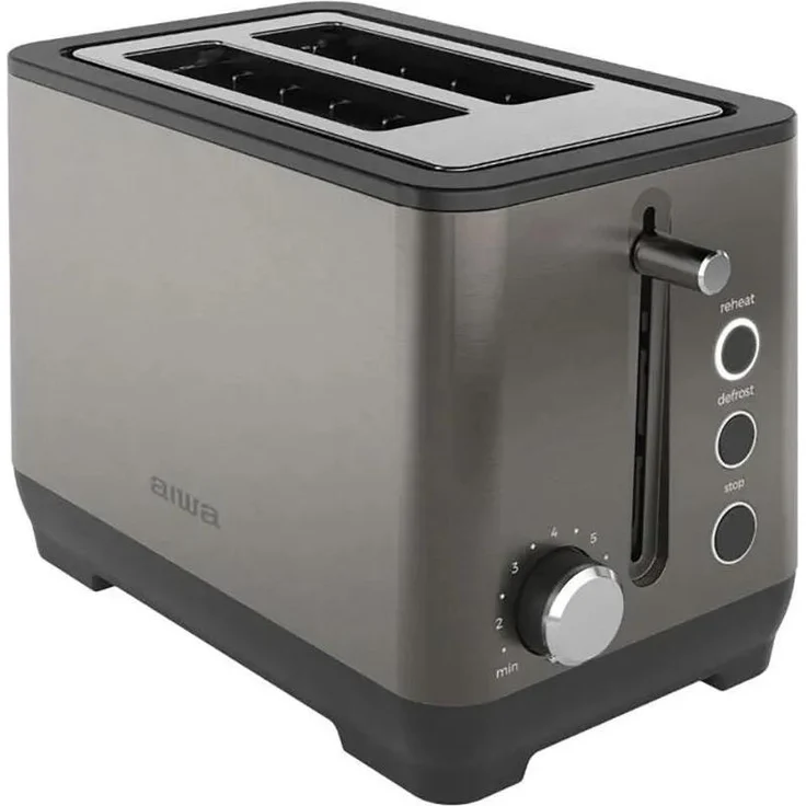 AIWA ABT-1000 Toaster, 2 Scheiben, 1000 W, 7 Bräunungsstufen, Auftauen und Aufwärmen, Schwarz/Silber