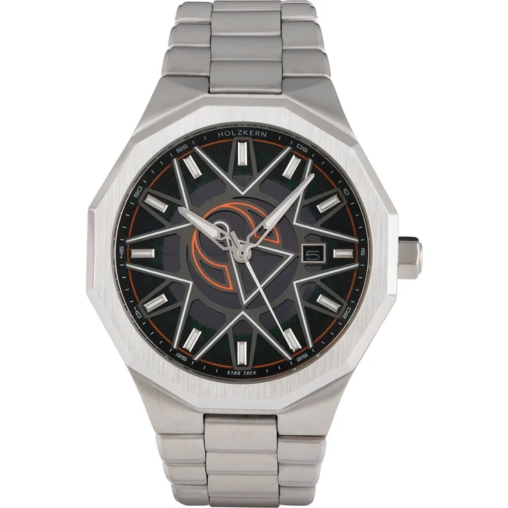 Holzkern Herrenuhr Solar Star Trek Vulcan Achat/Grün, Quarzwerk mit Datumsanzeige, lumineszierenden Zeigern und Edelstahl-Gehäuse, wasserdicht bis 5 bar